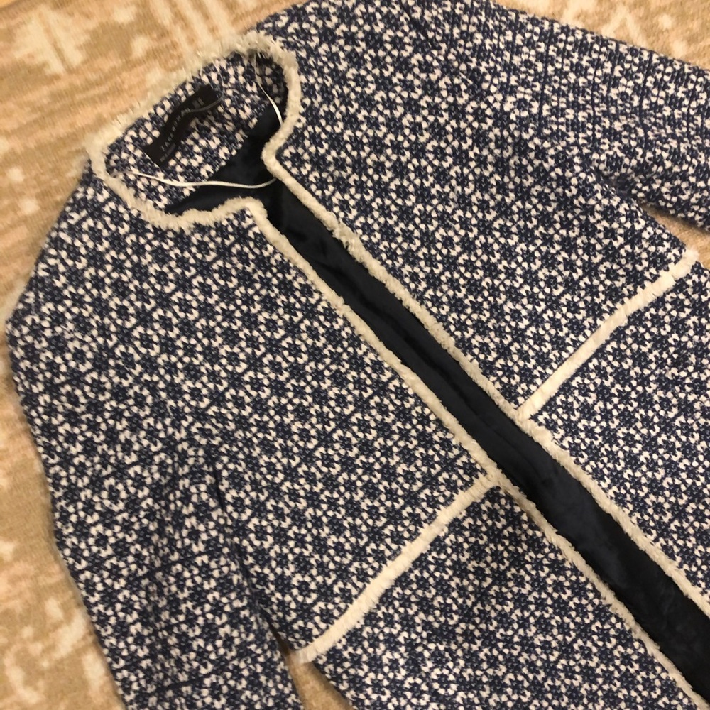 Zara tweed blue white coat sz xs - Picture 5 of 9